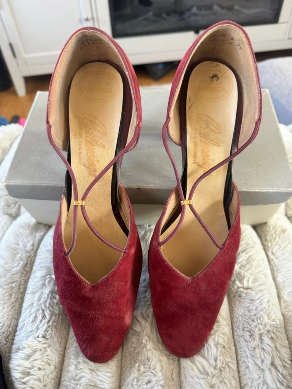 Vintage Balenciaga Burgundy Suede Strappy Mid-Heels